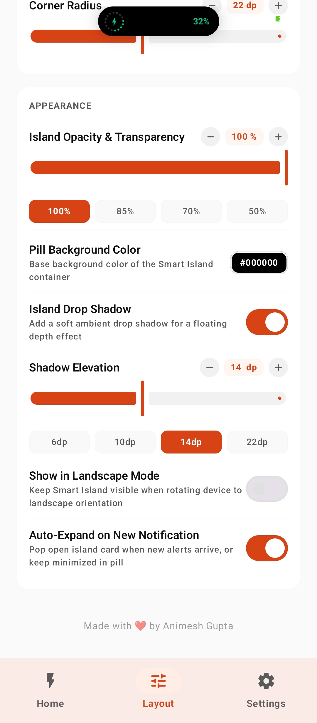 Layout and Appearance Controls
