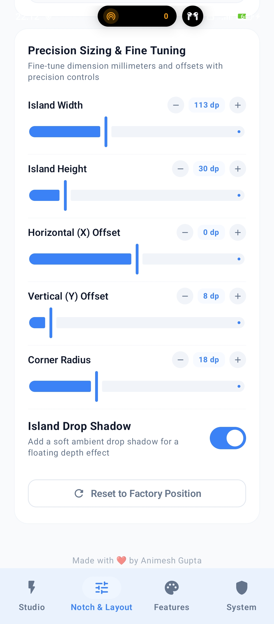 Precision Sizing and Drop Shadow Controls