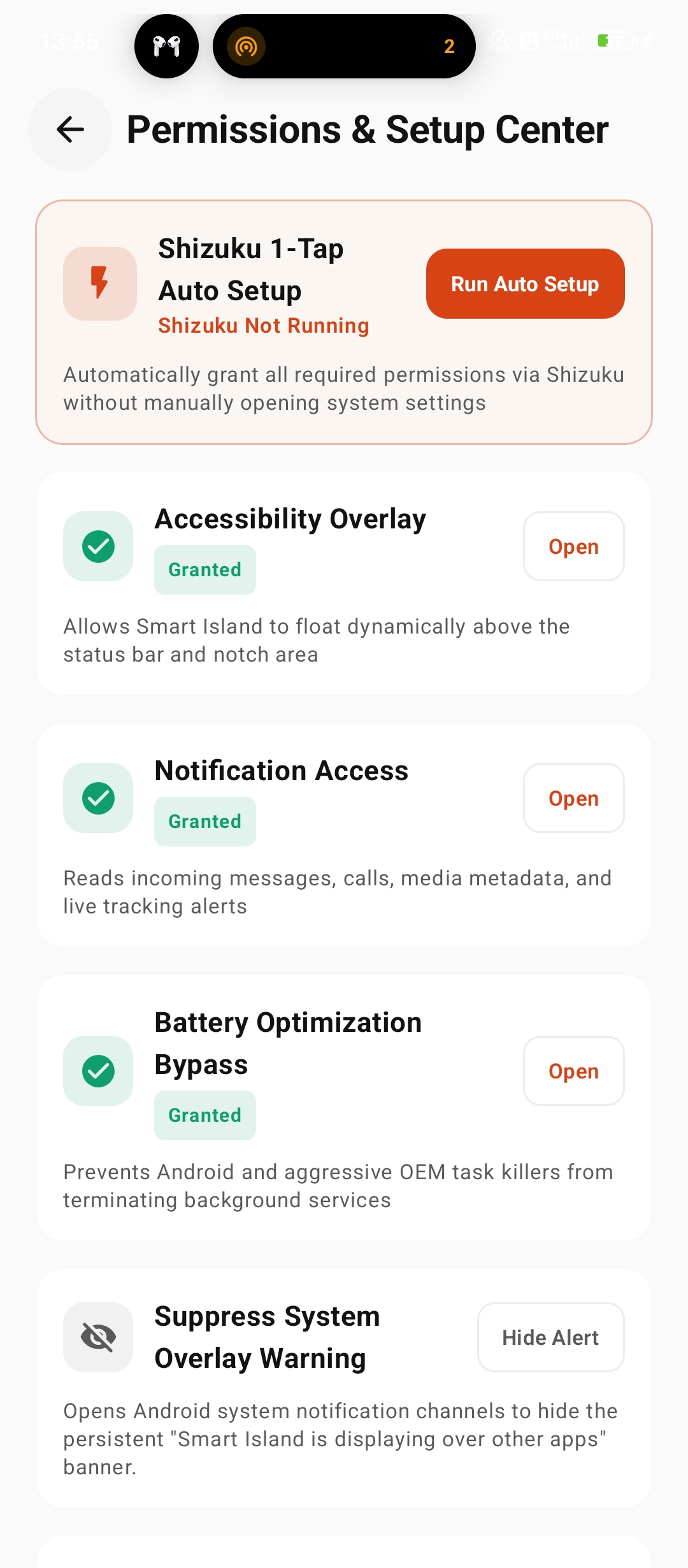 Permissions and Setup Center