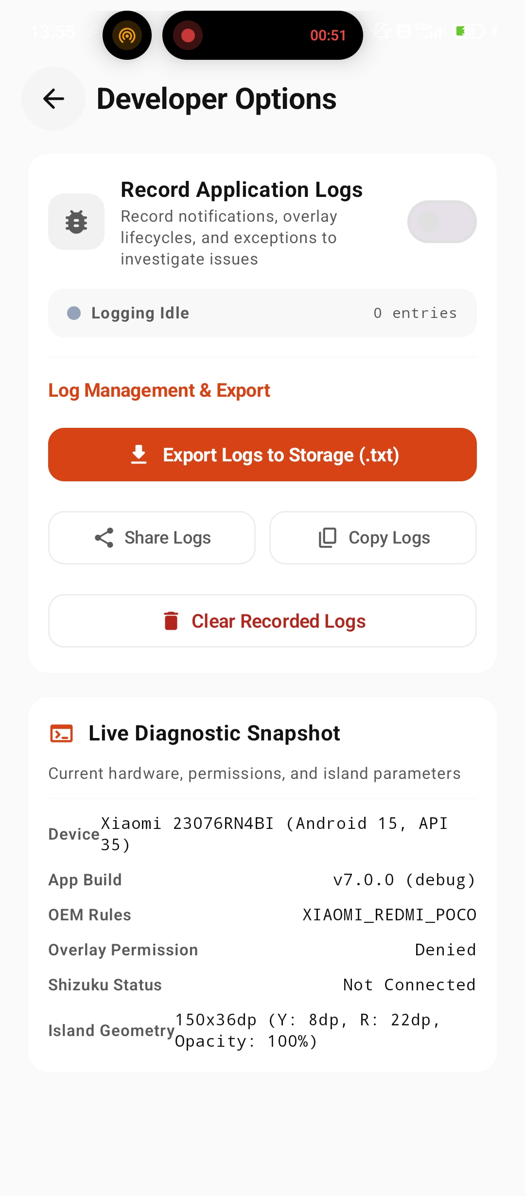 Developer Options and Diagnostics