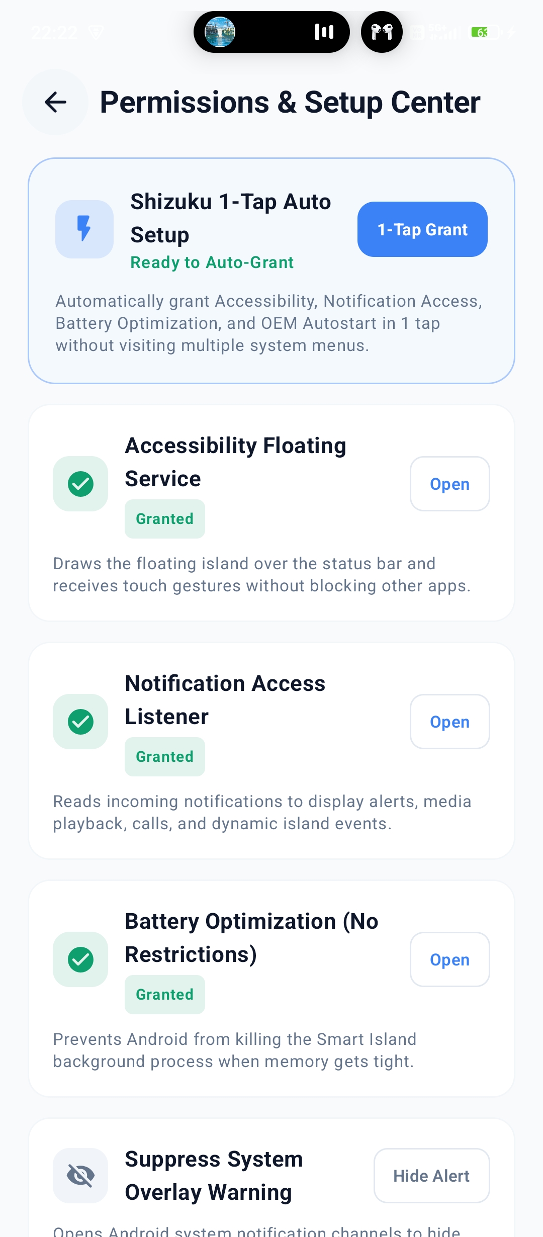 Permissions and Shizuku Setup Center
